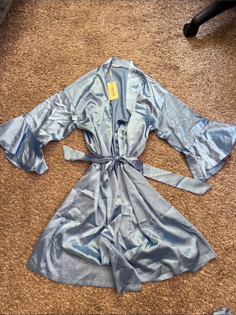 Silky Blue Satin Robe with Tie Waist - Women Intimates & Sleepwear